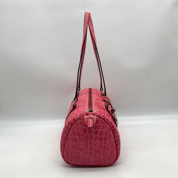 Brahmin Pink Croc Embossed Leather Nile Barrel Shoulder Bag - Picture 3 of 11